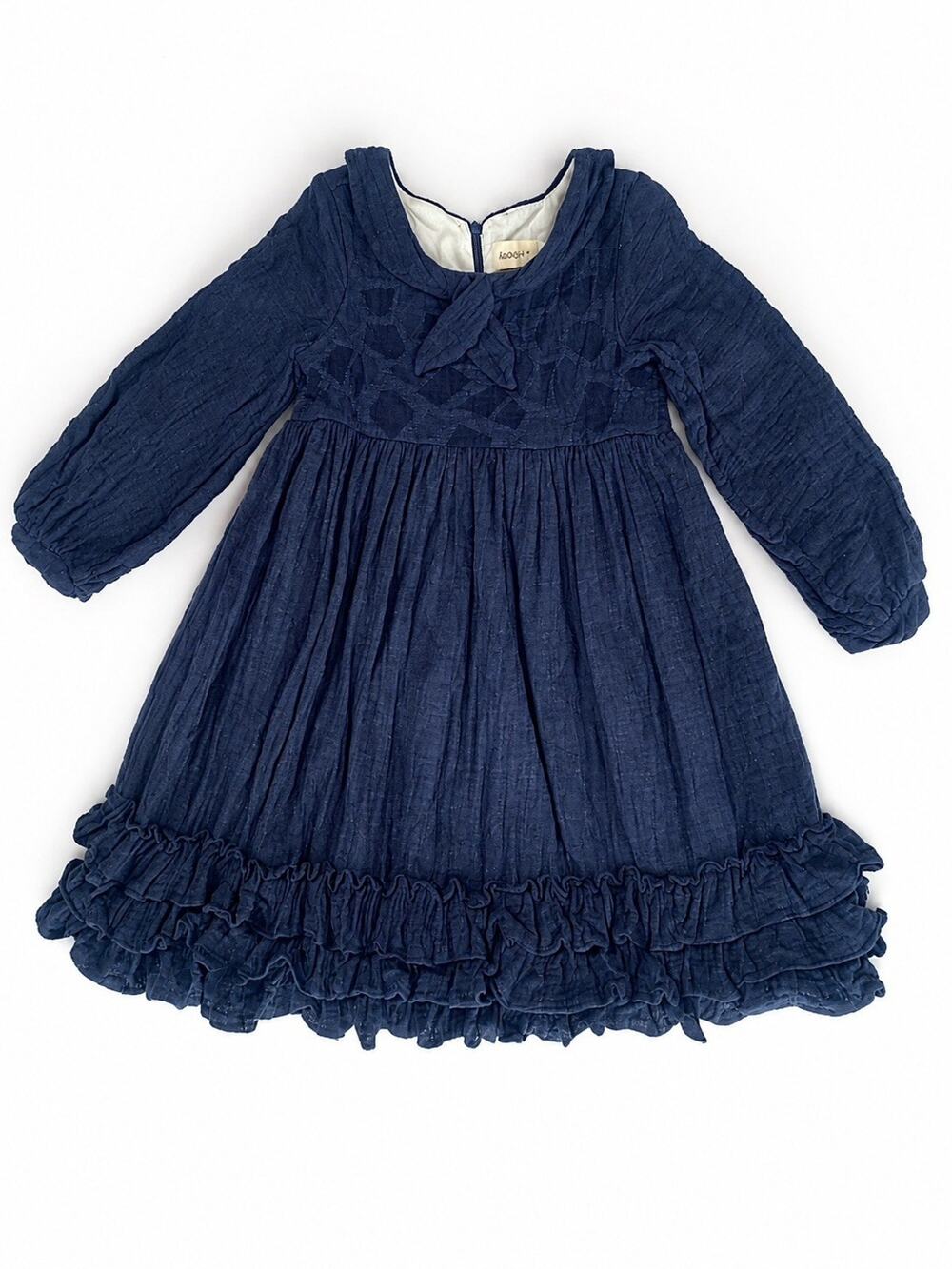 Mabel + Honey Girls Blue Linen Blend Ruffle Dress Long Sleeve Size 6